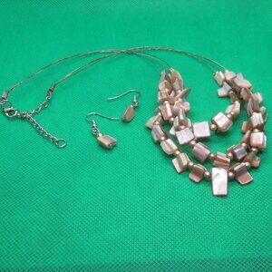 Three Strand Abalone Shell Necklace & Earrings